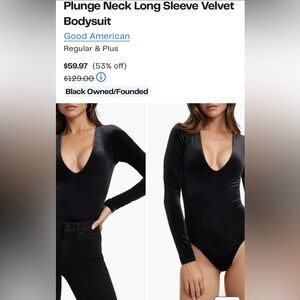 NWT Good American - Plunge Neck Long Sleeve Velvet Bodysuit